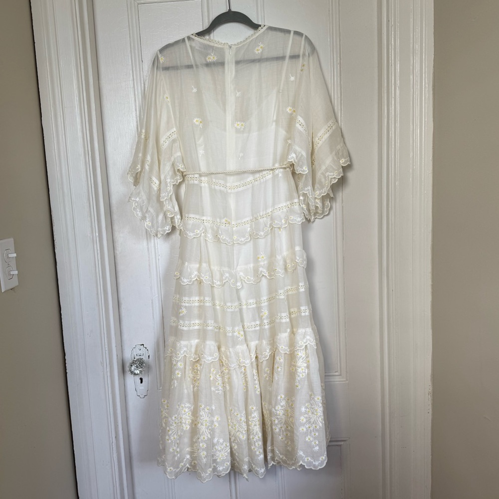 Zimmermann Acacia Tiered Embroidered Eyelet Yellow Flower Cream Midi Dress NEW - Picture 11 of 16